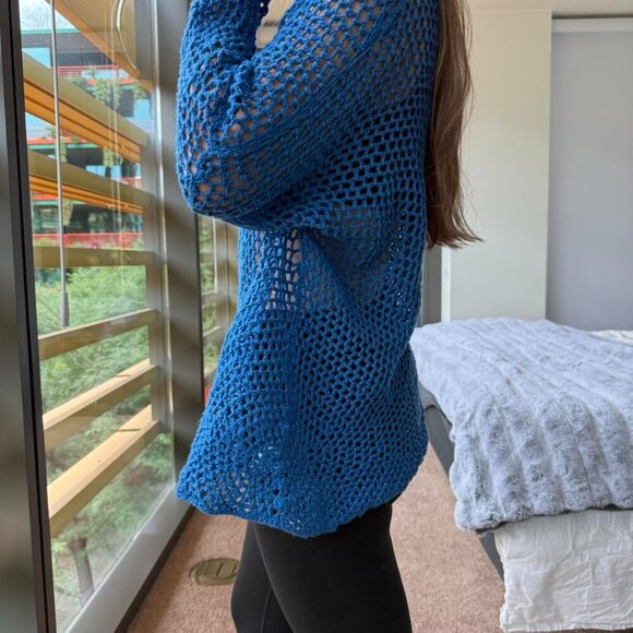 Gabriela Hearst Open Knit Asymmetric Blue Top - Picture 2 of 7
